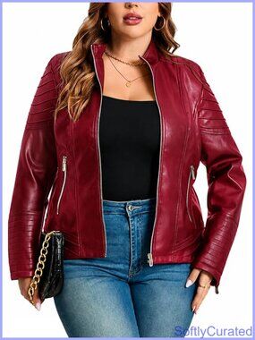 Women's Plus Size Faux Leather Zip Up Moto Jacket